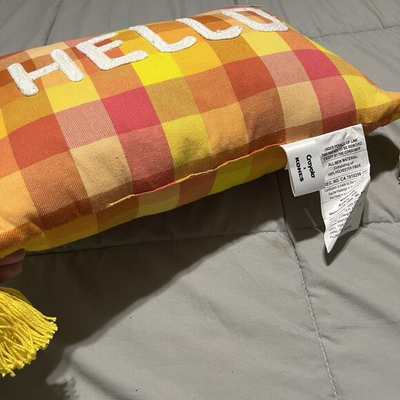 CRAYOLA X KOHL'S THROW PILLOW 14 X 20, HELLO CYBER YELLOW PLAID CHECKERED NWT - Picture 8 of 10